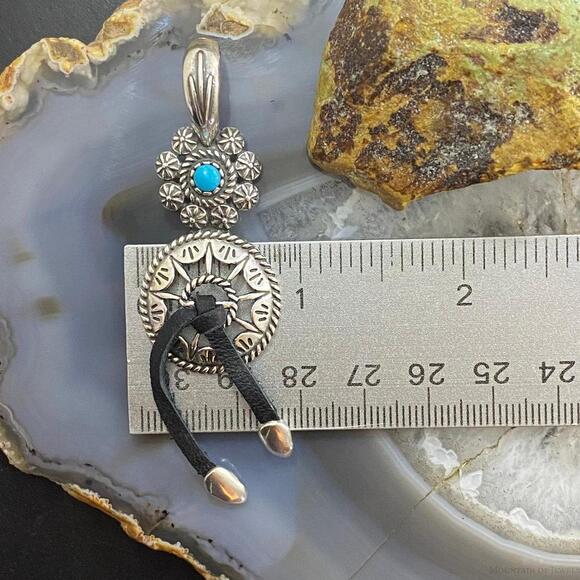 Carolyn Pollack Southwestern Style Sterling Turquoise Flower Shield Pendant - Picture 9 of 10